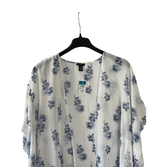 Rue 21+ Womens Sheer Floral Kimono Cardigan 3X/4X Polyester White Blue New - Picture 2 of 5
